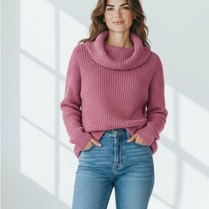 Lauren Ralph lauren wool alpaca Knit Sweater Pink purple cowle Neck relaxed fit